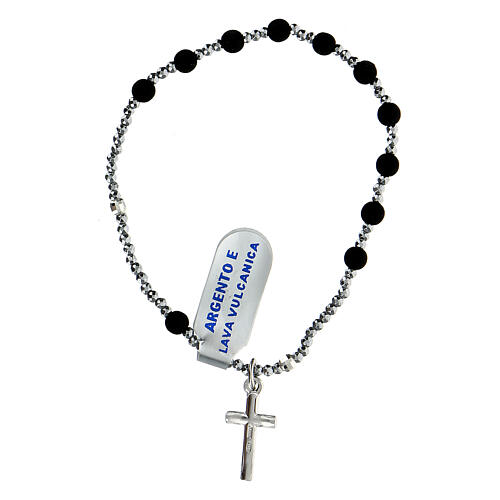 Elastic single decade rosary bracelet, 4 mm volcanic stone beads, hematite and 925 silver 2