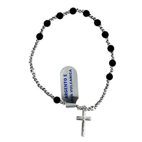 Elastic rosary bracelet volcanic lava beads 4mm hematite 925 silver 1