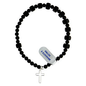 Elastic single decade rosary bracelet, 6 mm black glass beads, onyx and 925 silver