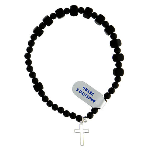 Elastic single decade rosary bracelet, 6 mm black glass beads, onyx and 925 silver 2