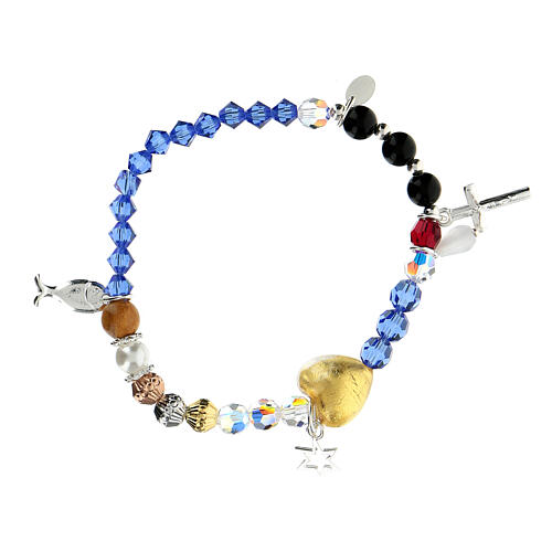 Elastic bracelet, Life of Jesus, multicoloured beads and 925 silver 2