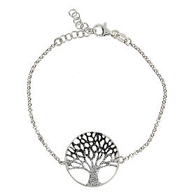 Pulseira Árvore da Vida prata 925 efeito diamante prata e preto, circunferência 19 cm
