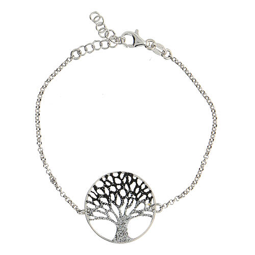 Pulseira Árvore da Vida prata 925 efeito diamante prata e preto, circunferência 19 cm 1