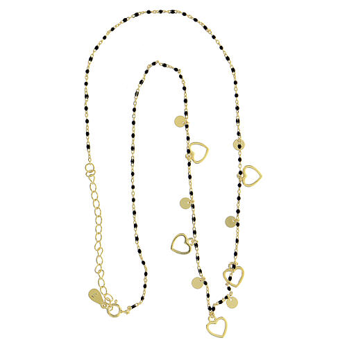 Gold plated necklace, 925 silver, black beads and small hearts, 46 cm circumference 5