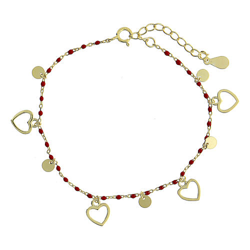 925 silver bracelet with red enamelled grains, hearts, circumference 19.5 cm 1