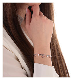 Bracelet argent 925 grains émaillés bleus coeurs circonférence 19,5 cm
