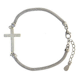 Bracelet of 925 silver, crucifix with zircons, Milan chain, 20 cm