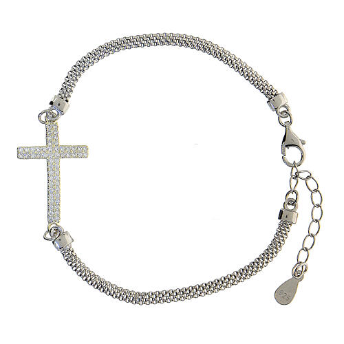 Bracelet argent 925 crucifix zircons chaîne Milan 20 cm 1