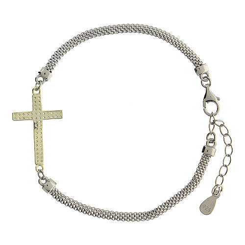 Bracelet argent 925 crucifix zircons chaîne Milan 20 cm 3
