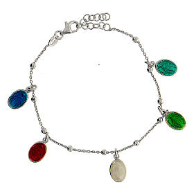 Single decade rosary bracelet, Miraculous Medals with Saint Rita, colourful enamel, 925 silver