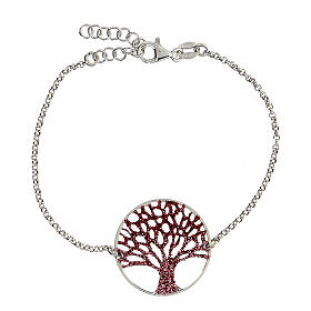 Silver bracelet with red zirconia Tree of Life 19 cm
