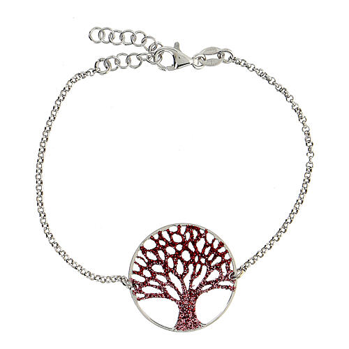 Silver bracelet with red zirconia Tree of Life 19 cm 1