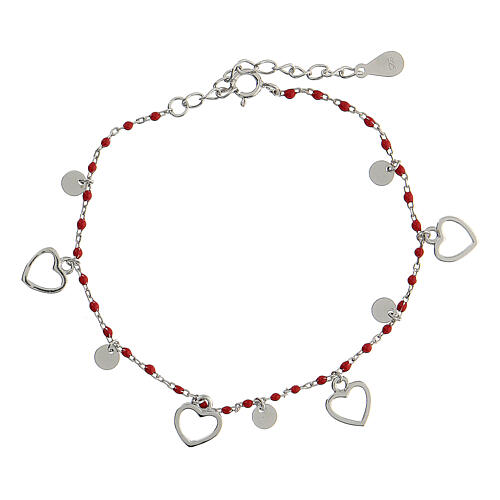 Armband aus 925er Silber mit Herzchen und roten Steinen 3