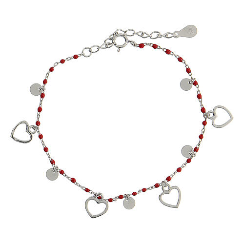 Bracelet with hearts and red beads, 925 silver 3