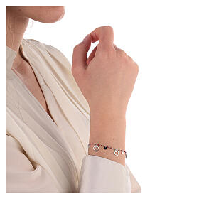 Bracciale argento 925 cuori e grani rossi