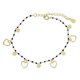 925 sterling silver bracelet with blue hearts and beads 20 cm