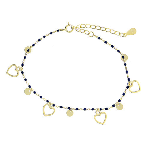 925 sterling silver bracelet with blue hearts and beads 20 cm 3