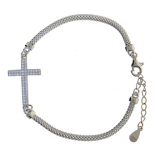 Bracelet with cross, 925 silver and zircons, 20 cm 1