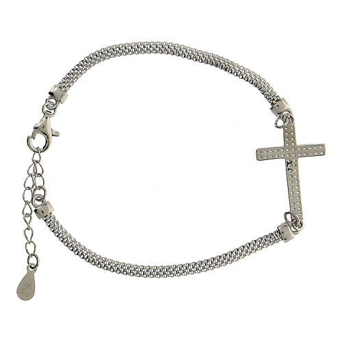 Bracelet with cross, 925 silver and zircons, 20 cm 3