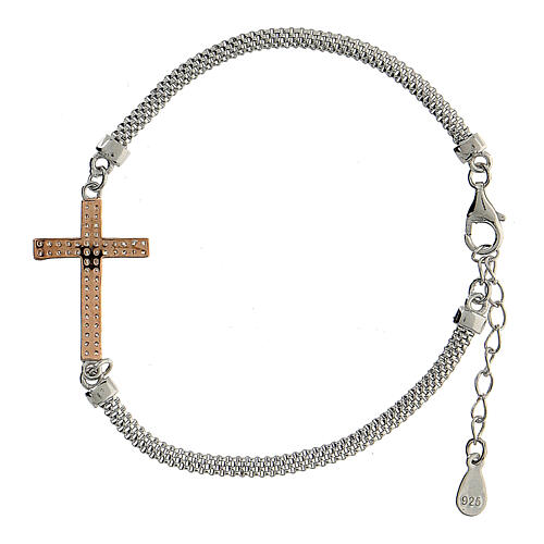 Bracelet with gold plated cross, 925 silver and zircons, 20 cm 3