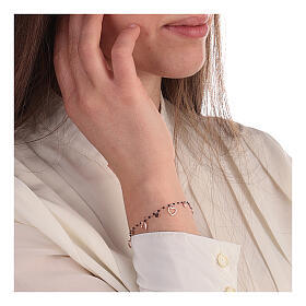 Bracciale argento 925 cuoricini grani neri