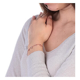 Bracelet with heart-shaped charms, rosé 925 silver and red beads