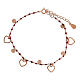 Bracelet with heart-shaped charms, rosé 925 silver and red beads s1