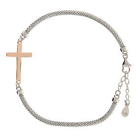 Silver bracelet with a smooth bronze cross 2.5 x 1.5 cm