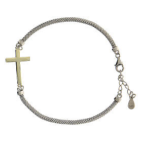 925 silver bracelet with golden cross 22 cm