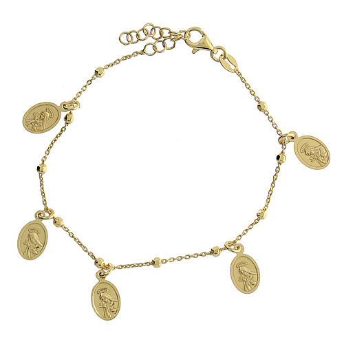 Bracelet argent 925 doré médailles Vierge Miraculeuse Sainte Rita 4