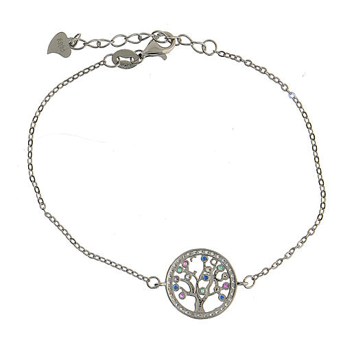 Bracelet with Tree of Life, 925 silver and colourful zircons, 20 cm 3
