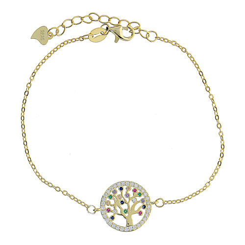 Bracelet with gold plated Tree of Life, 925 silver and colourful zircons 1