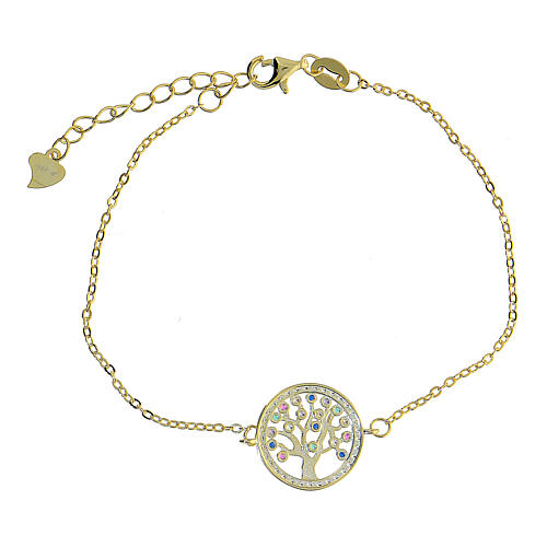 Golden 925 silver Tree of Life bracelet colored zircons 3