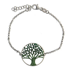 Bracelet in 925 silver Tree of Life green diamonds 19 cm