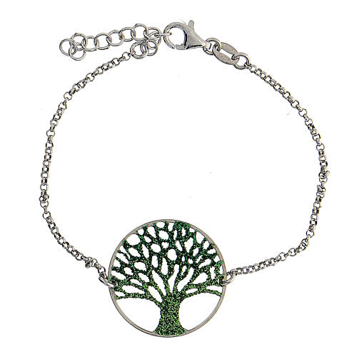 Bracelet in 925 silver Tree of Life green diamonds 19 cm 1