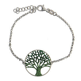 Bracelet argent 925 Arbre de la Vie diamanté vert 19 cm