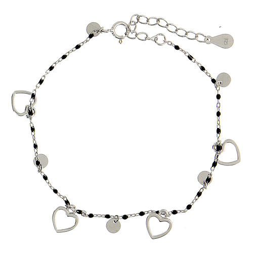925 silver heart bracelet with black grains 19.5 cm 3