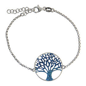 Armband aus 925er Silber Baum des Lebens mit Diamanten, blau