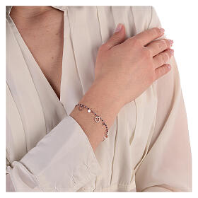 Bracciale argento 925 rosato cuori grani 1 mm