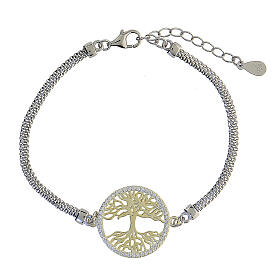 Armband aus 925er Silber Baum des Lebens goldene Details, 20 cm