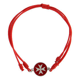 Red rope bracelet with Maltese cross medal of 925 silver
