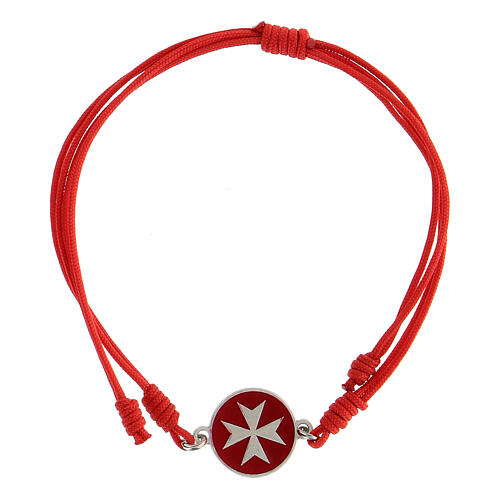 Red rope bracelet with Maltese cross medal of 925 silver 1