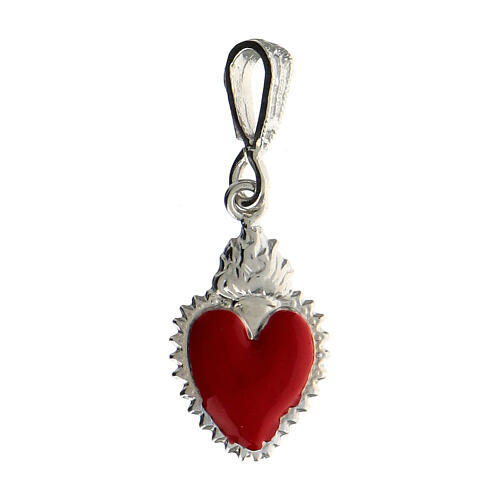 Red votive heart pendant filled in 925 silver 1
