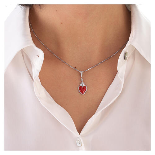Red votive heart pendant filled in 925 silver 2
