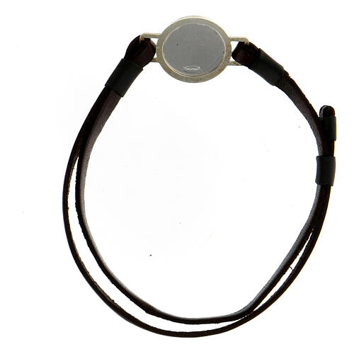 Leder-Armband mit kleiner Medaille aus rhodiniertem Silber 800 mit Darstellung vom Heiligsten Herzen 3