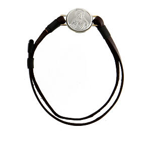 Leather bracelet with Sacred Heart on a medal, rhodium-plated 800 silver