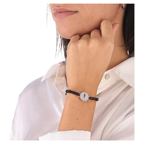 Leather bracelet with fish on a medal, rhodium-plated 800 silver 2