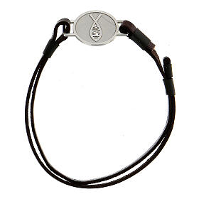 Leather bracelet with rhodium-plated silver fish medal