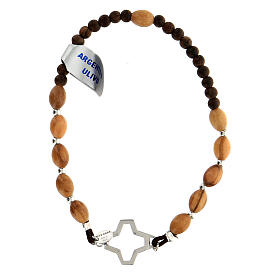 Elastic bracelet with oval olivewood beads and 925 silver cross