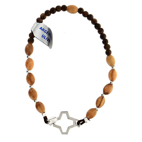 Elastic bracelet with oval olivewood beads and 925 silver cross 2